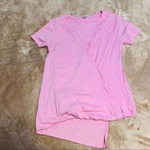 DKNYC Pink Asymmetrical Pima Cotton Blend Top
